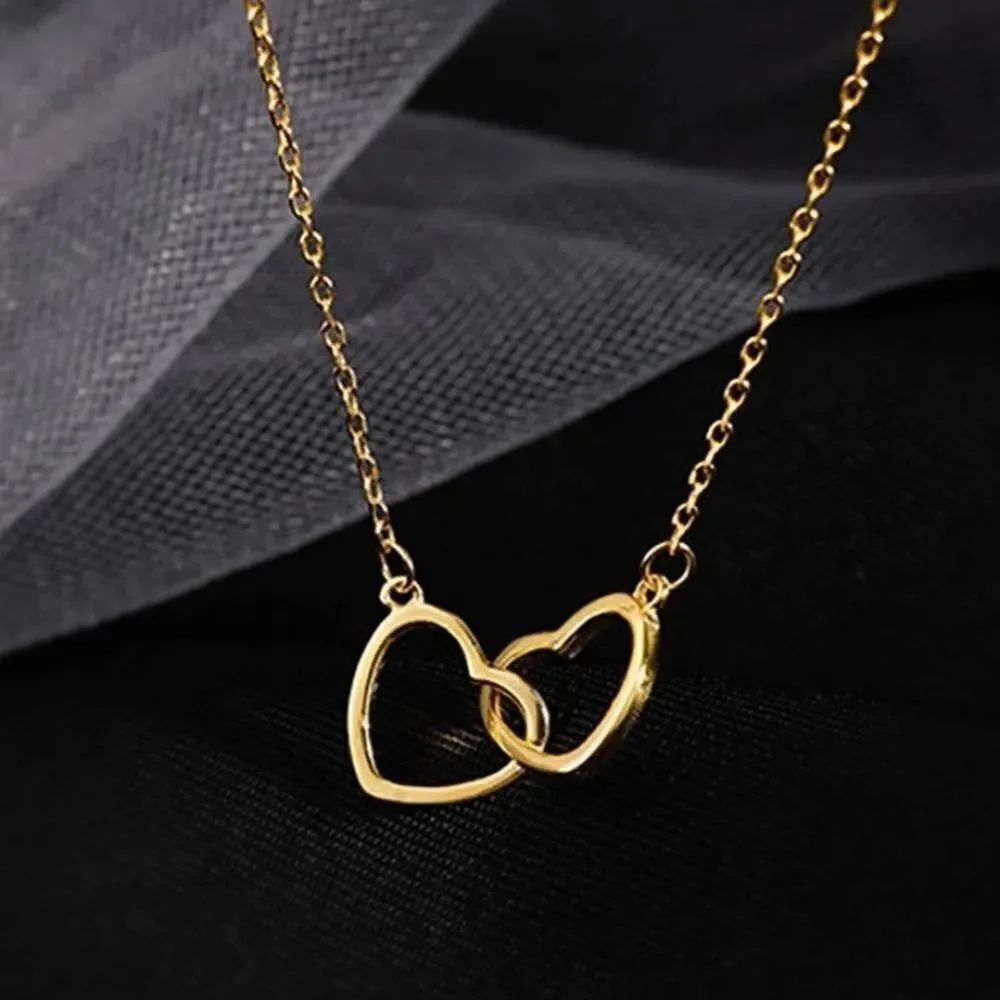 3for$20 1pc Women's Double Heart Design Interlocking Love Shaped Alloy Necklace